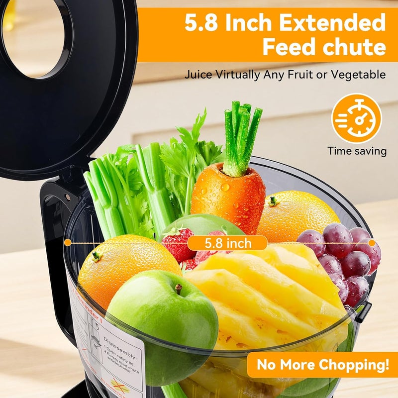 ULTAC Cold Press Juicer Machines,5.8" Extra Wide Feed Chute juicer machines,350W Slow Cold Press Juicer Machines,Slow Masticating Juicer with High Juice Yield for Whole Vegetables & Fruits, Easy to Clean - Image 2